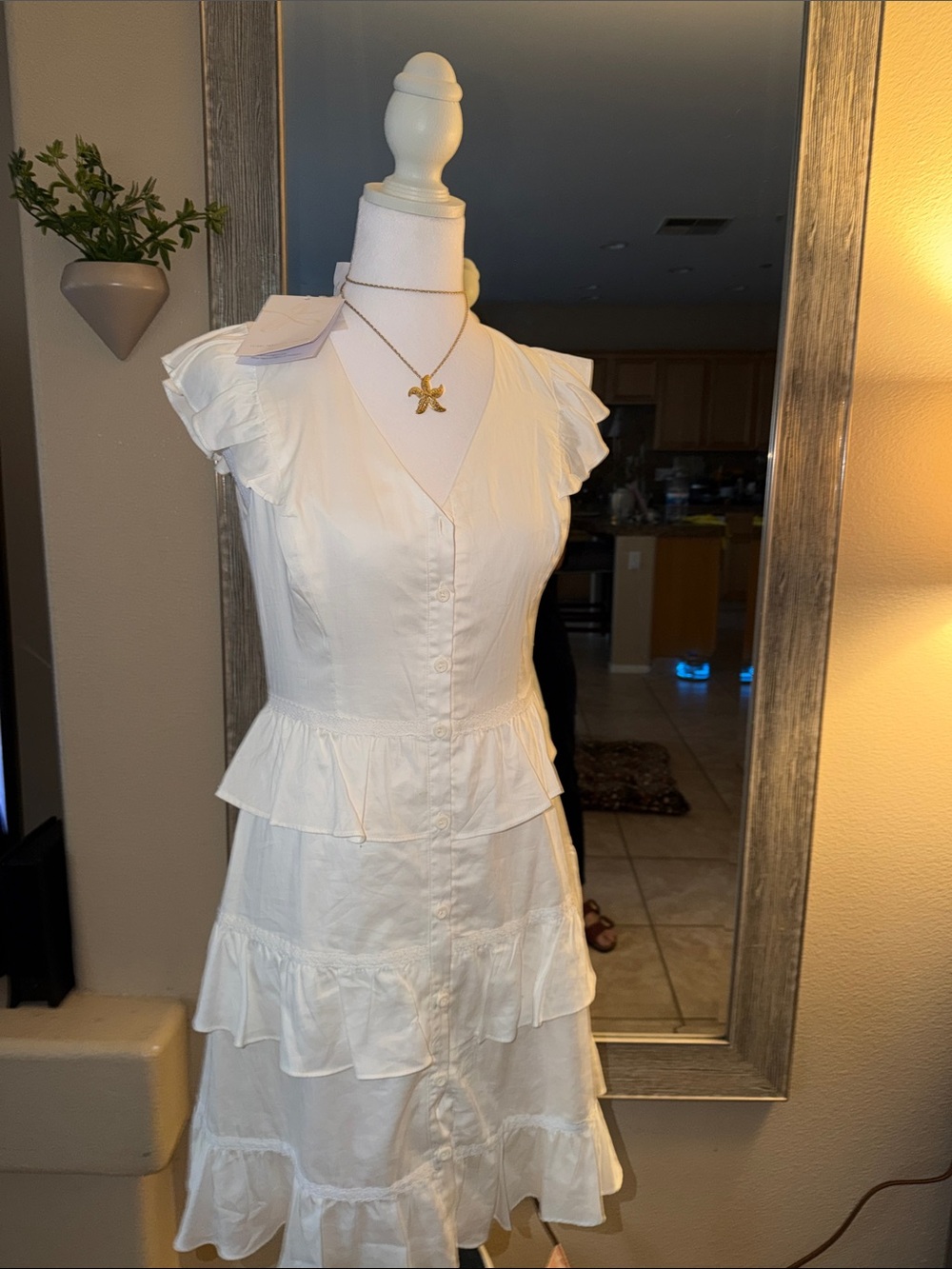 Gal Meets Glam White Tiered Ruffle V-Neck Midi Dress